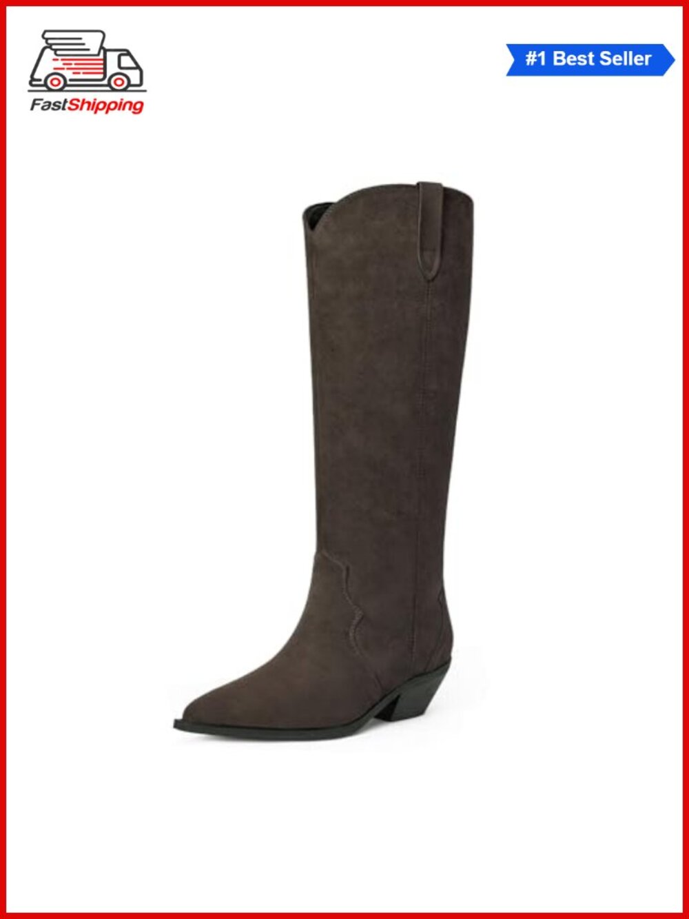 ✨ iiimmu Women's Knee High Boots Pointed Toe Chunky Heel Faux Suede Pull-On